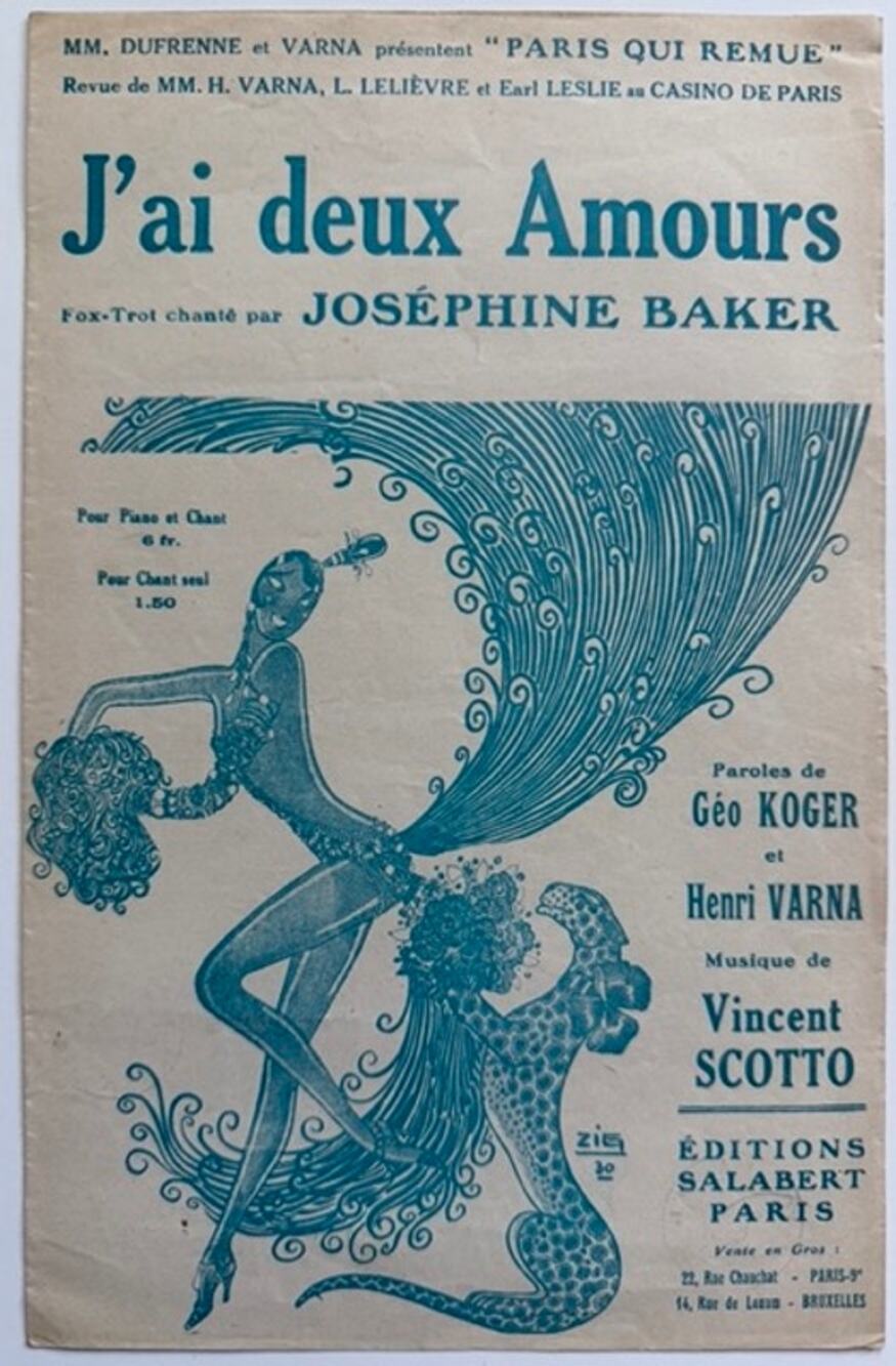 Gorgeous French 1930 Josephine Baker Music Art by Zig J'ai deux Amours